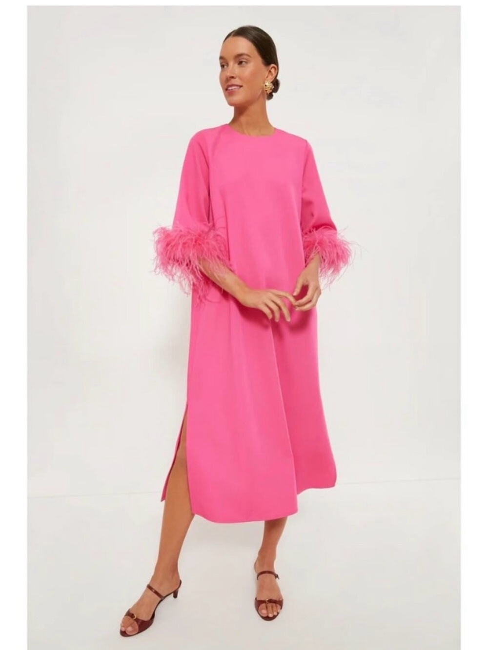Tuckernuck Jamie Dress Hot Pink Feather Cuff Midi Dress NWT XS